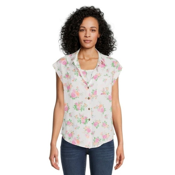 2pc - No Boundaries' Floral Button  Front Shirt with Bralette - Picture 1 of 13